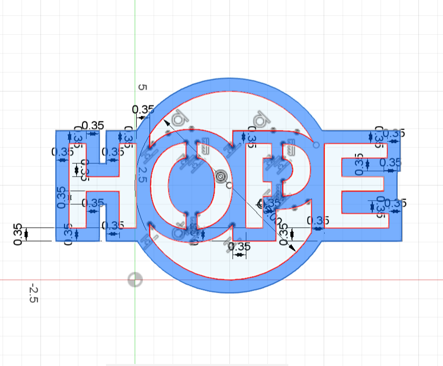 Image of a CAD sketch of a DXF file for a "HOPE" Christmas ornament from Atomic Rat Rods & Metal Werks.