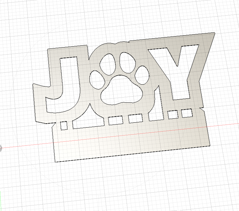 CAD drawing of a dxf file for a sign with the word "JOY" and a paw for the "o" from Atomic Rat Rods & Metal Werks.