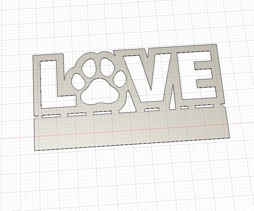 Image of a CAD drawing of a DXF file for a "LOVE" sign with a paw for the "o" from Atomic Rat Rods & Metal Werks.