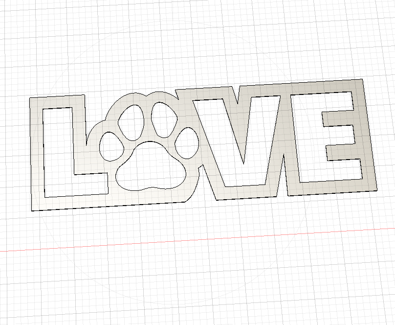 Image of a CAD drawing of a DXF file for a "LOVE" sign with a paw for the "o" from Atomic Rat Rods & Metal Werks.