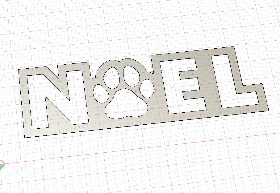 Image of a CAD drawing of a DXF file for a "NOEL" sign with a paw for the "o" from Atomic Rat Rods & Metal Werks.